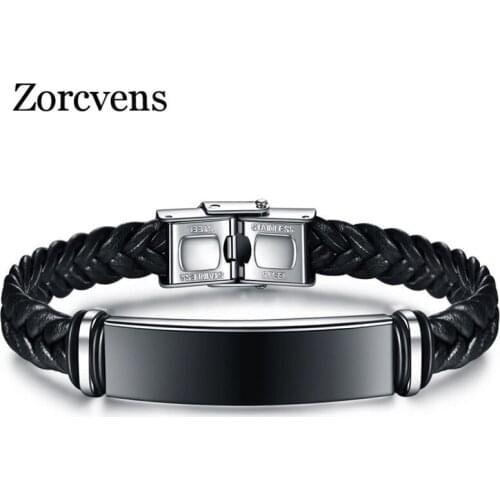 Modyle New Fashion Personalized Stainless Steel Charm Bracelets Genuine Leather Braided Rope Men Bracelet Custom Jewelry