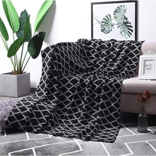 MoMA 100% Cotton Black Cable Knit Throw Blanket for Couch Bed Sofa Chair, Black White Stripe Reversible Decorative Knitted Blank