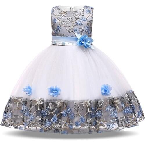 Girls Embroidered Pearl Floral Princess Communion Children Party Infant Summer Dresses Vestidos Prom Kids Baby Clothes 2 8 Year