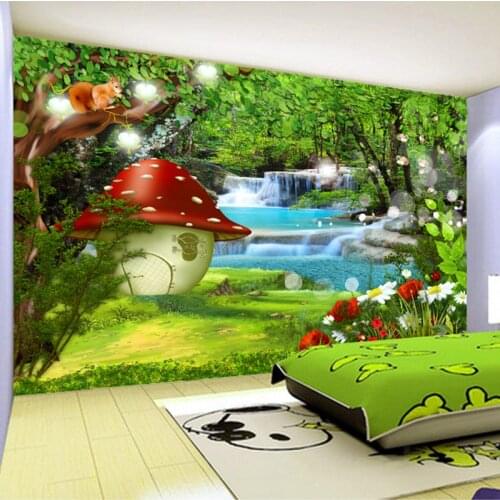 Custom Wall Cloth 3D Cartoon Forest Mushroom Photo Wallpapers Wall Painting Kids Room Bedroom Background Wall Home Decor Fresco