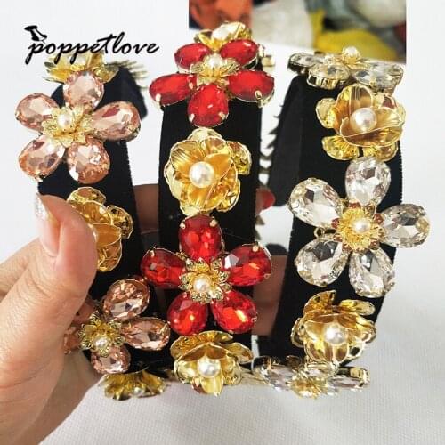 Gold Flowers Headband For women Shiny Crystal leaves Tiara Hairbands Floral Headbands Wendding Hair Accessories Festival Crown