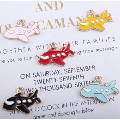 Mixed Color Airplane Plane Pendant Gold Base Enamel Charms Fashion DIY Handmade Bracelet Necklace Jewelry Accessories