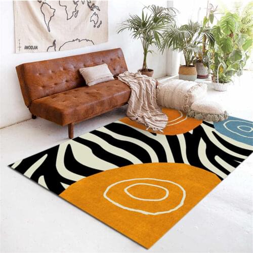 Modern Geometric Abstract Large Non-slip Carpets Luxury Orange Blue Black White Strip Rug For Center Table Ornaments Sofa Carpet