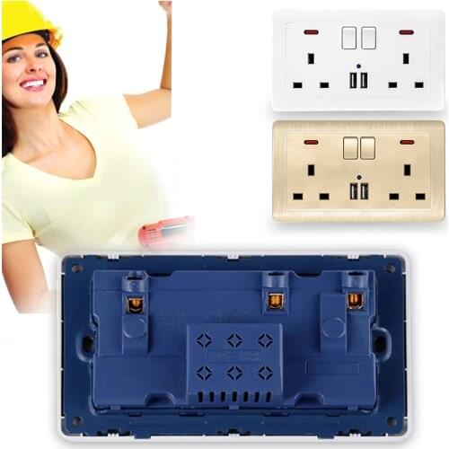 UK Standard Power Electrical Socket Wall Charge Plug Twin Socket Dual 3.1A USB Ports Outlet with Switching Power Panel For Phone