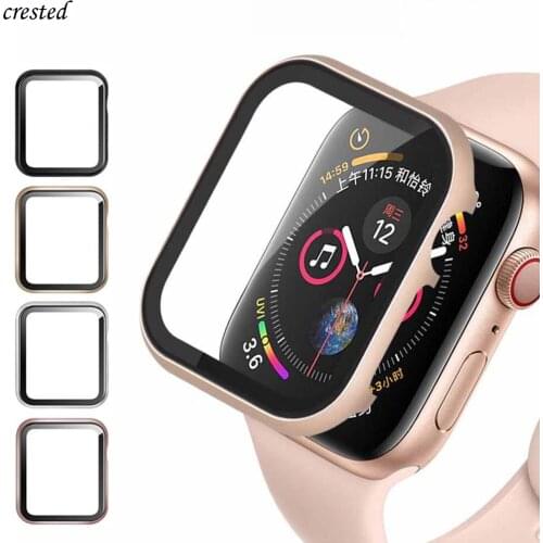 Glass+case for Apple Watch 5 4 44mm 40mm iWatch band 42mm 38mm All-around Metal cover bumper+screen protector apple watch 3 2 1