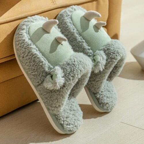 2021 Warm Faux Fur Women Men Cartoon Slippers Soft Plush Indoor Home Ladies Winter Shoes Lovers House Floor Cotton Slipper