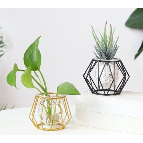 Nordic Style Iron Line Flower Vase Terrarium Retro Metal Plant Holder Modern Geometric Iron Vase Table Flower Pot For Home Decor
