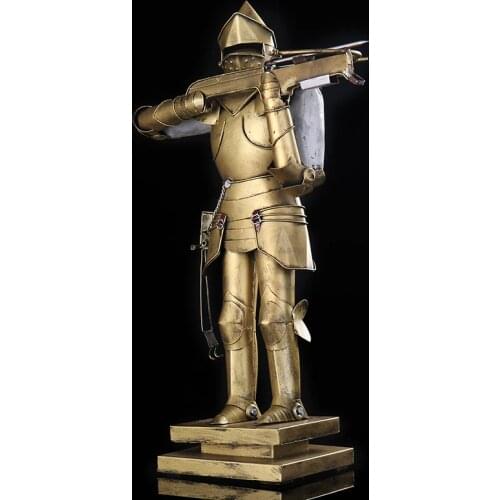 Vintage Medieval Metal Crossbow Warrior Replica Sculpture Handmade Iron Armor Knight Statue Ornament Decor Craft Accessories