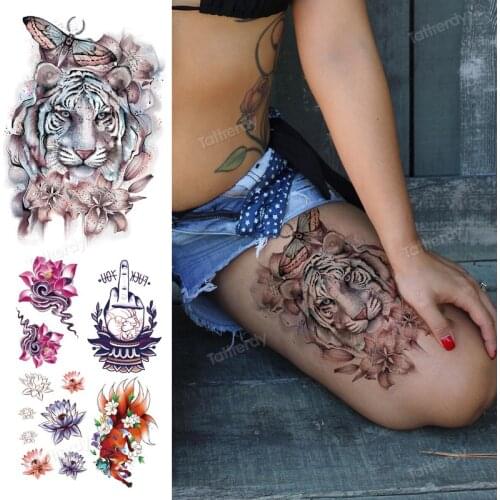 Anime flower temporary tattoos sticker body art water transfer fake tattoo sexy for women girl leg arm tattoo sleeve tiger fox