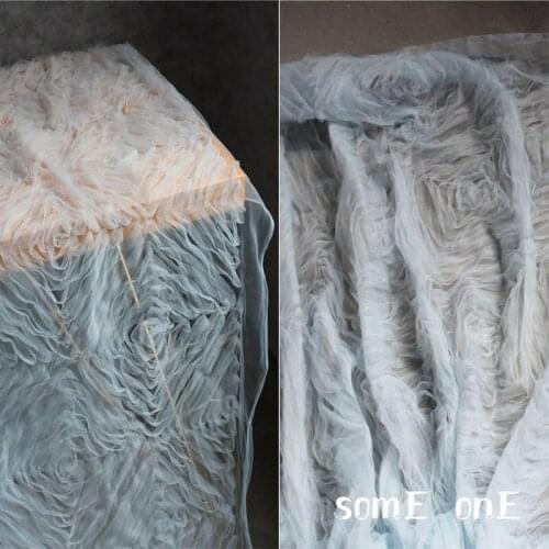Discoid Flower Embroidered Mesh Tulle Fabric Light Blue DIY Background Decor Fluffy Skirt Wedding Dress Lace Designer Fabric