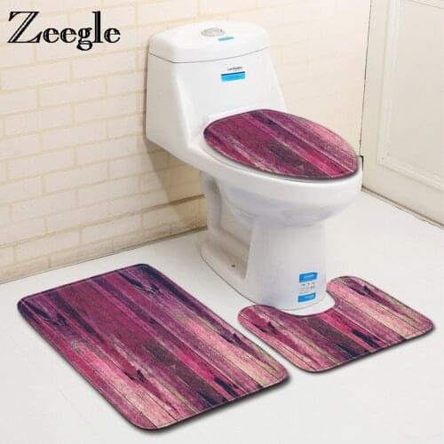 Zeegle 3pcs Bath Mats Set Non-Slip Bathroom Carpet Doormat Decor Toilet Seat Cover Rug Bathroom Mats Set Shower Rug