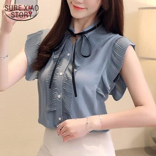 2020 Summer New Korean Loose Ladies' Tops Plus Size Cardigan Solid Color Sleeveless Elegant Ruffle Chiffon Blouse Women 9863