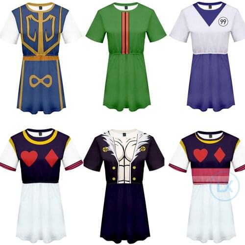 HUNTER X HUNTER Cosplay Costume Killua Zoldyck Summer Dress Plus Size 3D Print Hisoka Shirt Sexy Short Sleeve For Women Girls