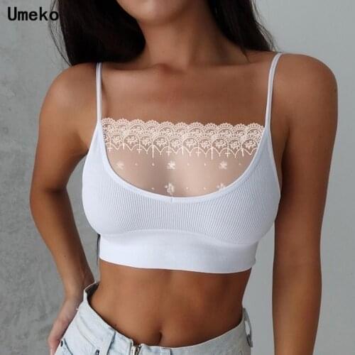Umeko Solid Fashion Women Black Lace Bra Sexy Push Up Underwear Crop Tops Sleeveless Hollow Plus Size Lingerie Top Tank Mujer