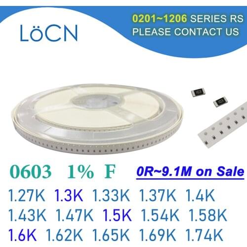 0603 1% 5000PCS SMD Resistor F 1.27K 1.3K 1.33K 1.37K 1.4K 1.43K 1.47K 1.5K 1.54K 1.58K 1.6K 1.62K 1.65K 1.69K 1.74K 1608 OHM
