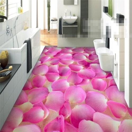 Beibehang 3D floor painting bathroom mural Romantic pink petals non-slip waterproof thickened self-adhesive PVC Wallpaper