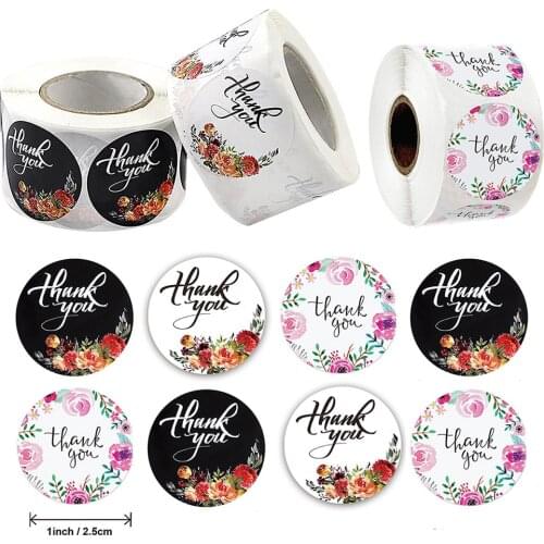 500Pcs/Roll Round Thank You Stickers Seal Labels Flower Color Wedding Party Envelopes Decoration Stationery Stickers