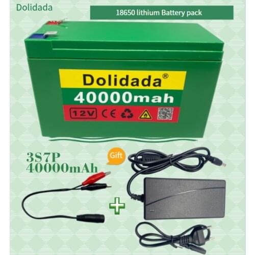 12V 40Ah 18650 lithium battery pack 3S7P built-in high current 40A BMS for sprayers, electric vehicle batterie+12.6V 3A charger