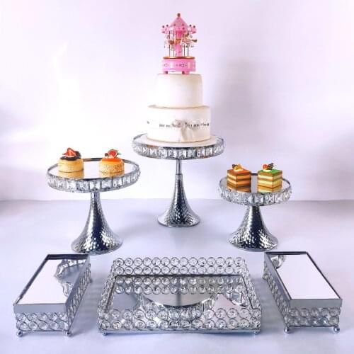 4-9pcs Silver Wedding Cake Stand Set Round Birthday Party Dessert Metal Cupcake Pedestal Display Plate Home Decor