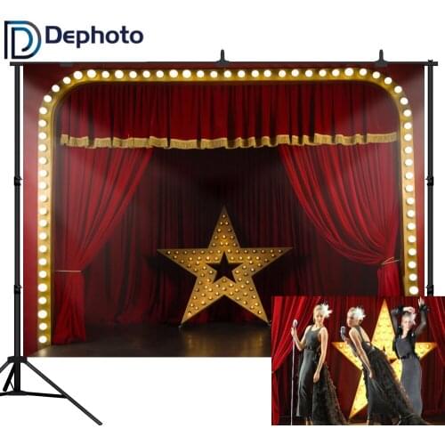 DePhoto Photography Backdrops Red Curtain Luxury Stage Theater Pentagram 3D Backgrounds for Photo Studio Photobooth Photocall