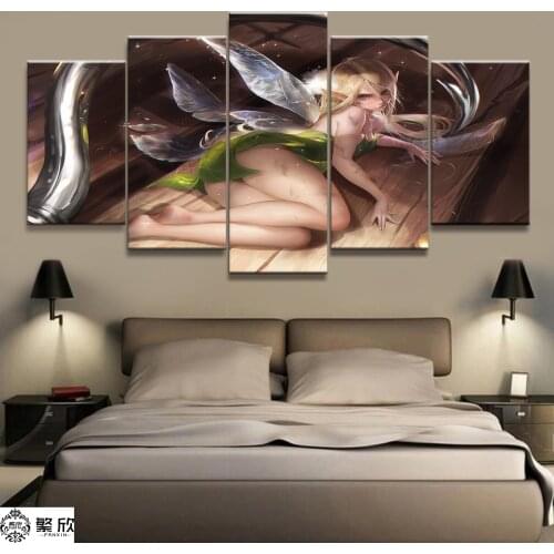 Home Decor 5 Piece Lovely Girl Wood Elf Animation Canvas Printed Wall Pictures Home Decor Living Room Poster Canvas Wholesale