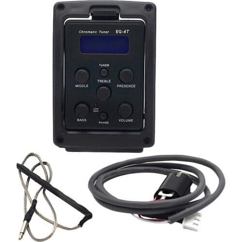 EQ-4T 4 Band Pickup EQ Preamp with Tuner for Acoustic Guitar with LCD Tuner and Volume Control Electric Guitar Preamplifier