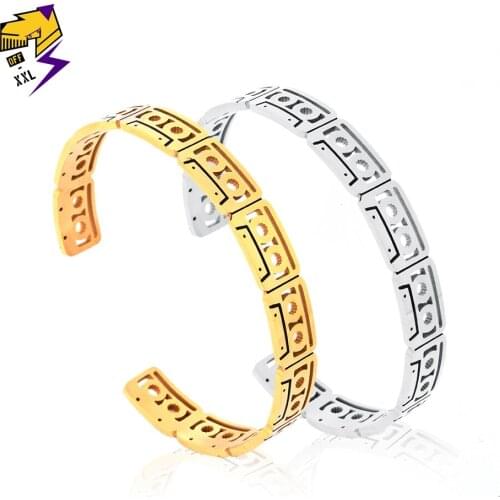 Hiphop Stainless Steel Cuff Bracelets for Men Cassette Tape Adjustable Bangles Silver Gold Color Music Wristband Female Jewelry