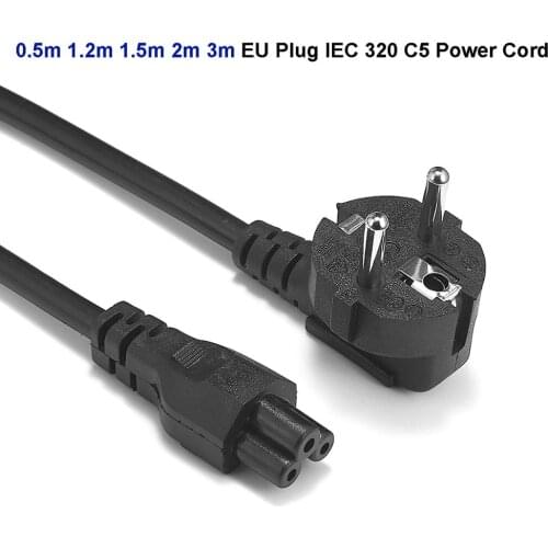 Laptop Power Cord 0.5m 6ft 2m 3m Euro Plug EU IEC C5 Adapter Cable For Dell HP Notebook PC Computer Monitor Printer LG TV
