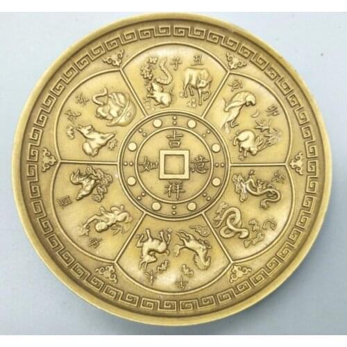 China brass twelve zodiac Dish small crafts statue
