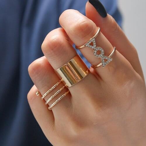 Gold Color Mental Luxury Joint Candy Knot Rings Set Women Open Zircon Moon Heart Ring Round Fashion 2021 Trend Knuckle Jewelry