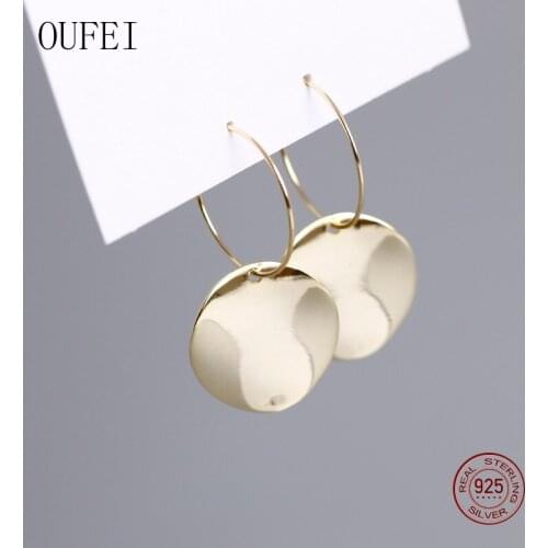 OUFEI 925 Sterling Silver Irregular Round Earrings For Women Fashion Earrings Smooth Minimalist Charm Earrings EH1004