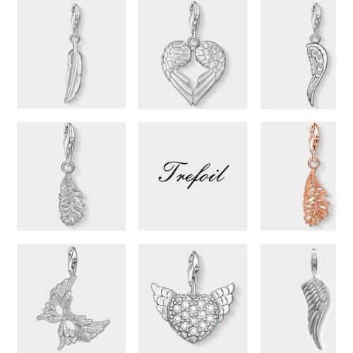 Wings Heart Feather Charm Pendant,Fashion Jewelry 925 Sterling Silver Classic Gift For Women Men Boy Girls Fit Bracelet Necklace