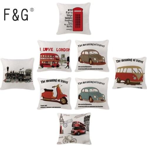 2018 Hot Cushion Covers Scandinavian Bus London Pillow 18 Cotton Linen Fabric For Furniture Telephone Booth Throw Cojin