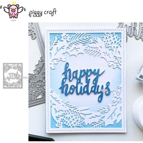 Piggy Craft metal cutting dies cut die mold Berry leaves rectangular frame Scrapbook paper craft knife mould blade punch stencil
