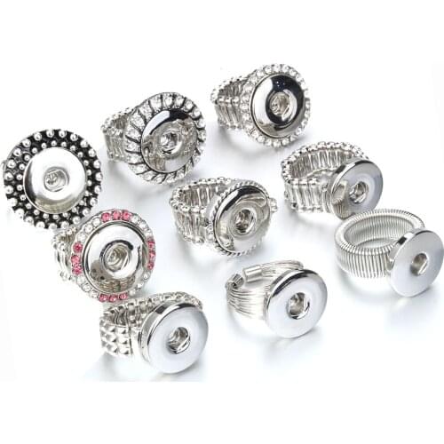 Fashion Snap Jewelry Vintage Crystal DIY Elastic Adjustable Snaps Ring Fit 18mm Snap Button Rings Charm For Women Mens Ring