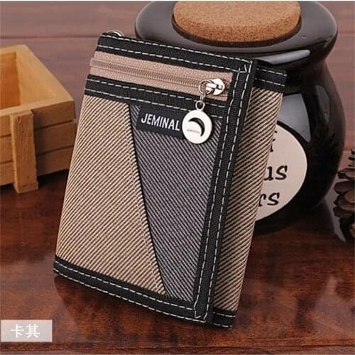 Fashion Mens Canvas Casual Three-Fold Short Wallet Simple Student Wallet Zipper Coin Purse