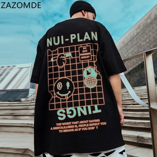 ZAZOMDE Hip Hop T Shirt Men 2021 Streetwear Oversize Graffiti Tshirt Harajuku Summer Short Sleeve T-Shirt Cotton Tops Tee Men