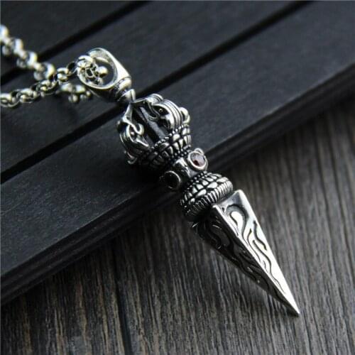 Buddhism Silverware S925 Sterling Silver Retro Thai Silver Method Jukuma Pestle Pendant Mens Necklace Pendant