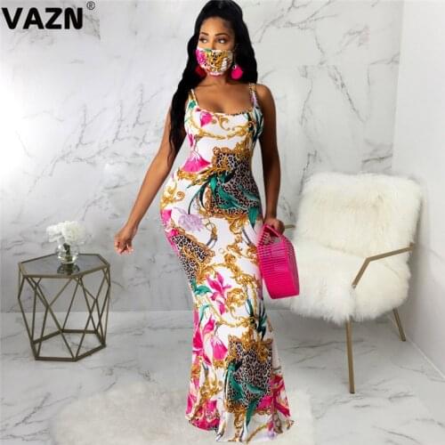VAZN 2020 New Floor-length Evening Gown Women Elegant Fashion Chic Maxi Dress Sleeveless Strap Dress Sexy Beach Long Dress