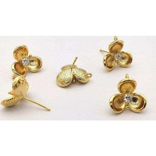 New arrival! 15mm 30Pcs Plating Real gold Flower Ear stud for Earring DIY Making, Jewelry Accessories Findings & Component