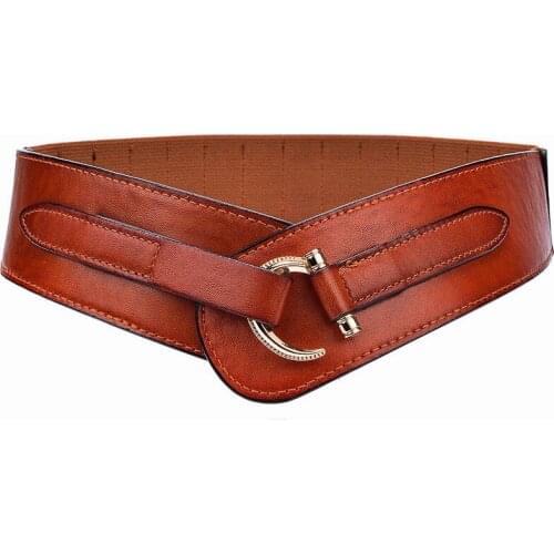 Wide Hasp Retro Elastic Waist Leather Belt for Women PU Cowhide Cummerbunds Female Belts Metal Agio Decoration