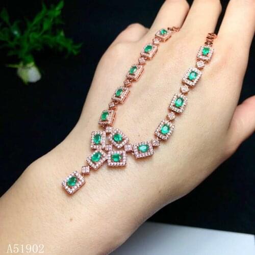 KJJEAXCMY Fine jewelry 925 sterling silver inlaid natural emerald gemstone female necklace pendant support test