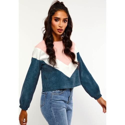 Casual Sweatshirt Women Corduroy Autumn Winter Loose Street Fitness Patchwork Crop Top Harajuku School Young Girl Fashion Hoodie