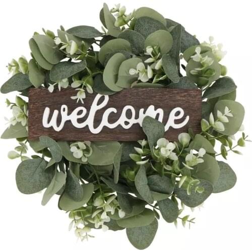 Welcome Wreath Decor Door Hanging Garland Ornament Simulation Leaf Wreath Artificial Plant Decor Welcome Sign For Home Party