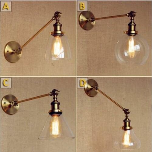 Adjustable Swing Long Arm Vintage Wall Lamp Glass Ball Edison Style Loft Industrial Wall Light Fixtures Sconce Applique Muale