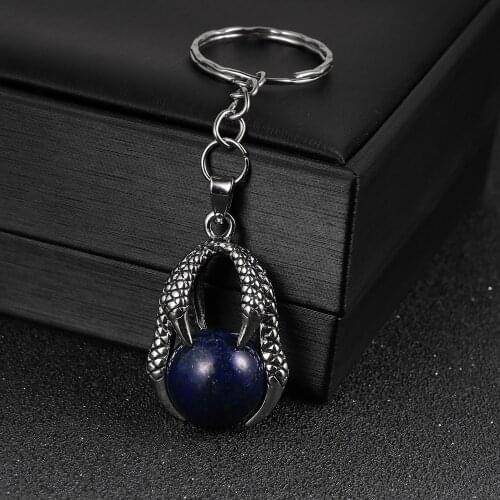 Retro Dragon Claw Keychains For Men Women Natural Turquoises Tiger Eye Stone Pendant Cool Men Key Chain Ring Key Holder