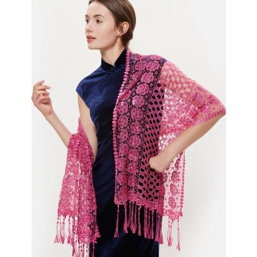 Hot Women Lace Hollowing sequins Embroidery fringed shawl and scarf All-Match Ladies cheongsam Evening Wedding Shawls Tippet
