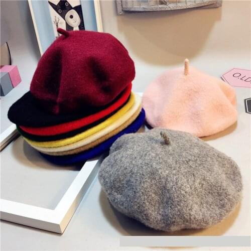 Autumn South Korea Children Baby Hat Beret British Painter Bud Of Pure Wool Cap Korean Tide Newborn Photography Props