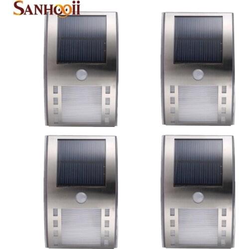 4x Stainless Steel Solar Power Panel 3 LED Light PIR Motion Sensor Waterproof Outdoor Fence Garden Pathway Door Path Wall ZM56