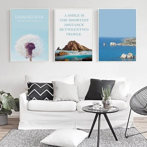 Modern Seaside Scenery Poster And Print Dandelion Mountain Quotes Phrase Canvas Painting Wall Art Picture Living Room Home Decor